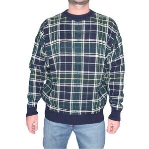 Vintage Woods & Gray Plaid Crewneck Sweater Men’s Size Medium Navy